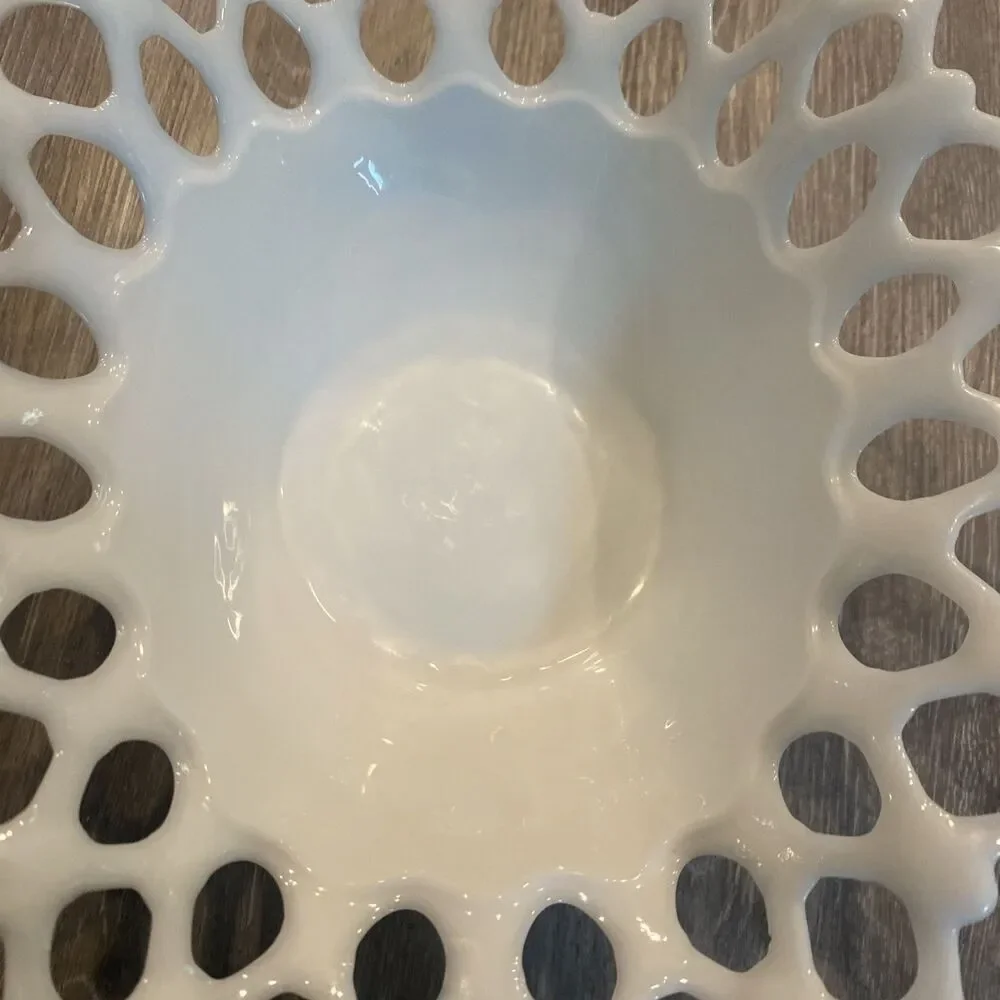Westmoreland White Milk Glass Filigree Edge Bowl 12.75